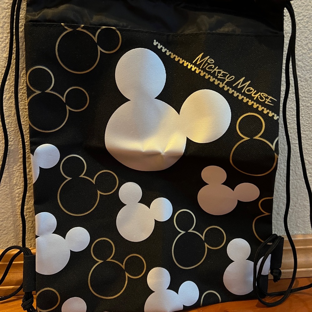 Disney Mickey Mouse Black, Silver and Gold Drawstring Bag